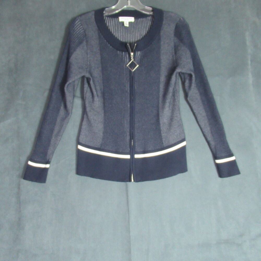 Rio & Rian Sweater Womens Small Blue Knit Full Zip Long Sleeve Coastal Preppy